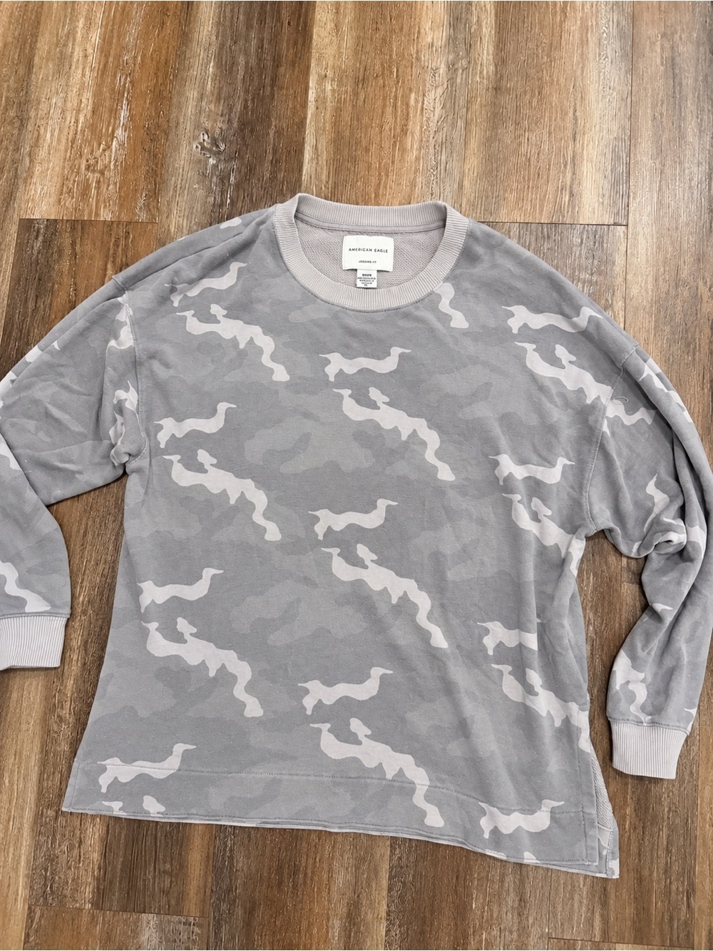 American Eagle Outfitters Gray Camo Crewneck Sweatshirt